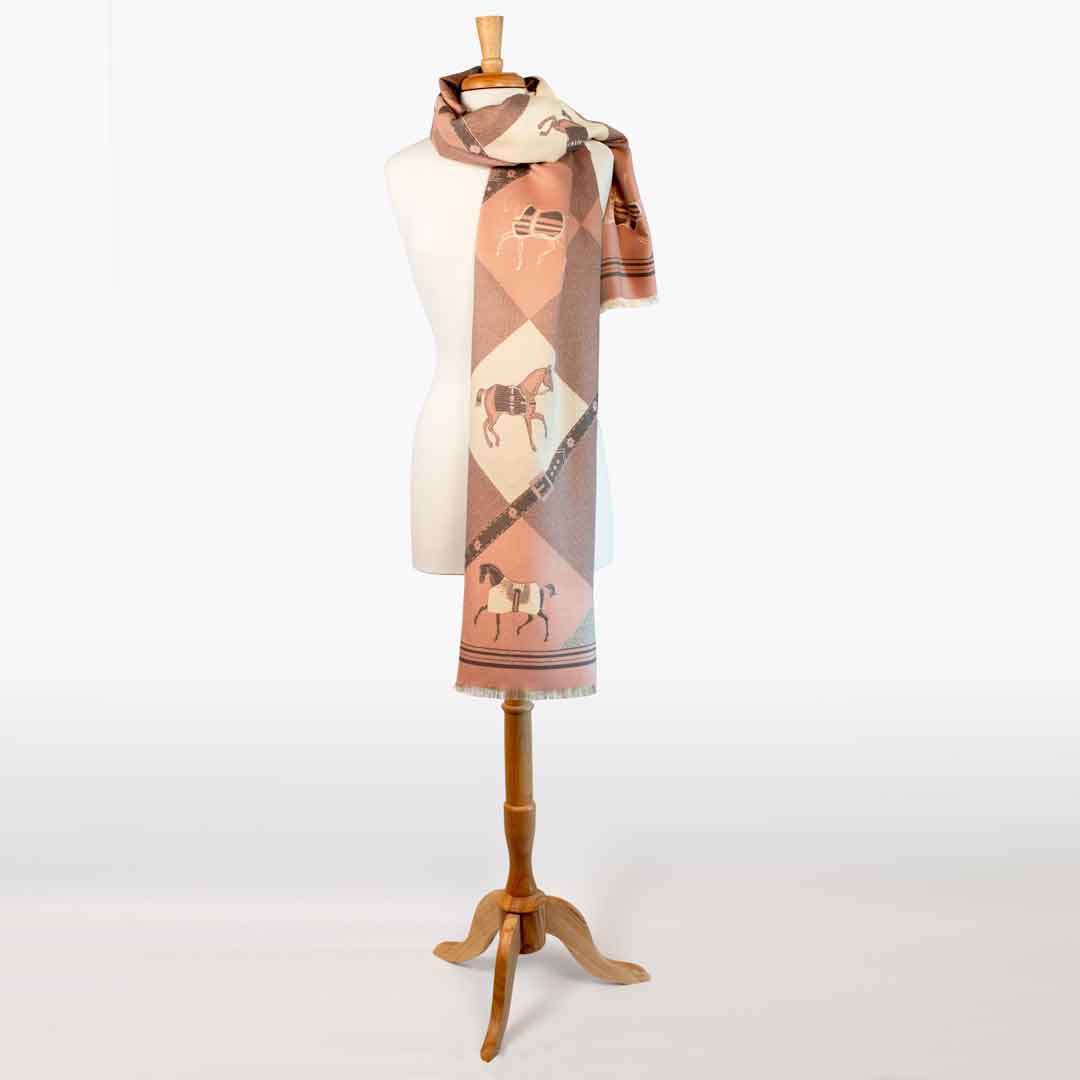 Urban Equestrian Della -  Blush Pink Equestrian Motif Luxe Shawl