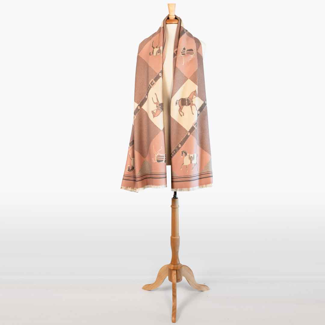 Urban Equestrian Della -  Blush Pink Equestrian Motif Luxe Shawl