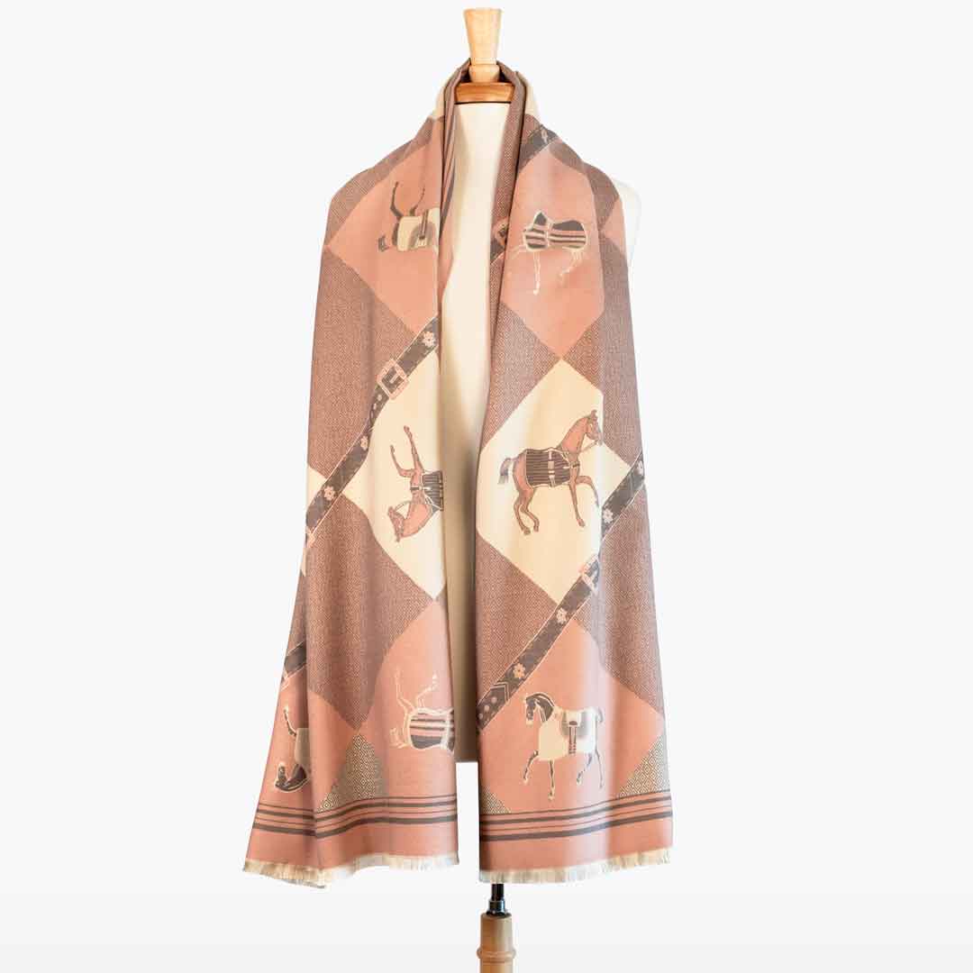 Urban Equestrian Della -  Blush Pink Equestrian Motif Luxe Shawl