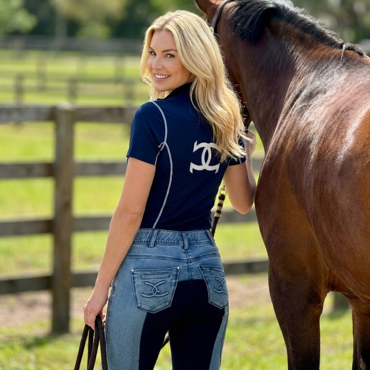 Goode Rider - NEW Equestrian Jean - Full Seat with Cell Phone Pocket | 4-way stretch - Faded Blue