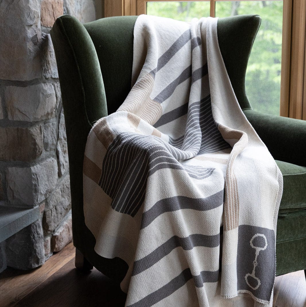 In2Green Cotton Sustainable Knit Plaid Throw Blanket - Equestrian Stable Stripe