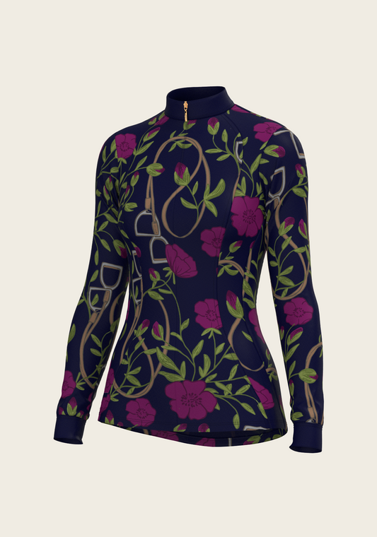 Espoir - Navy Stirrups Berry Quarter Zip Sun Shirt