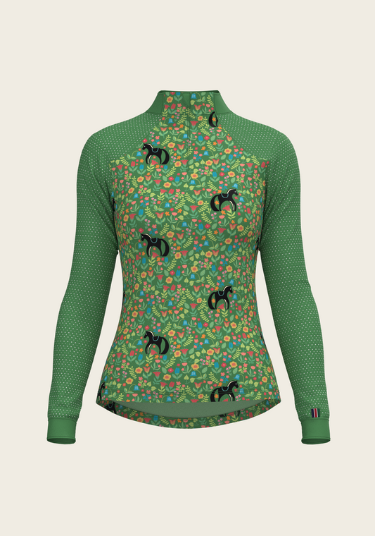 Espoir - Cavallo Flower on Green Sport Mesh Quarter Zip Sun Shirt