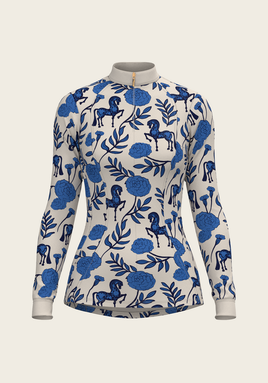 Espoir - Peony in Blue Quarter Zip Sun Shirt