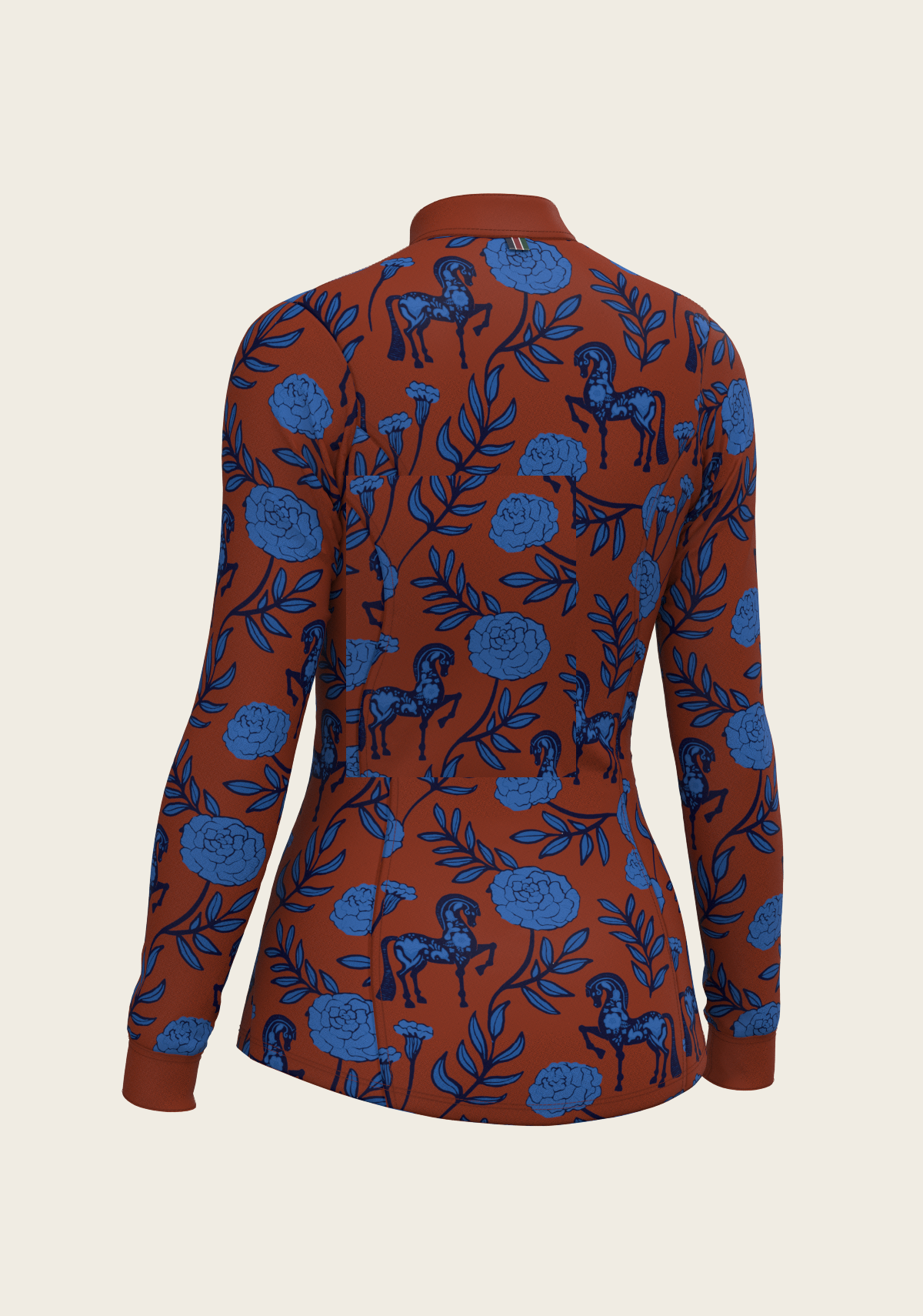 Espoir - Peony in Blue on Tan Quarter Zip Sun Shirt