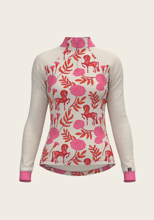 Espoir  - Peony in Pink Sport Mesh Quarter Zip Sun Shirt