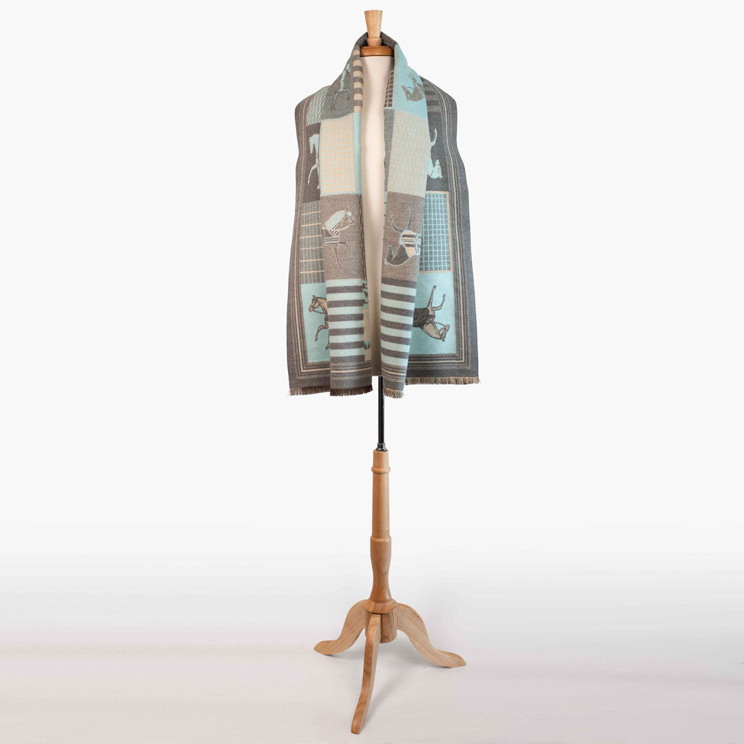 Urban Equestrian Devon -  Aqua Equestrian Motif Luxe Shawl