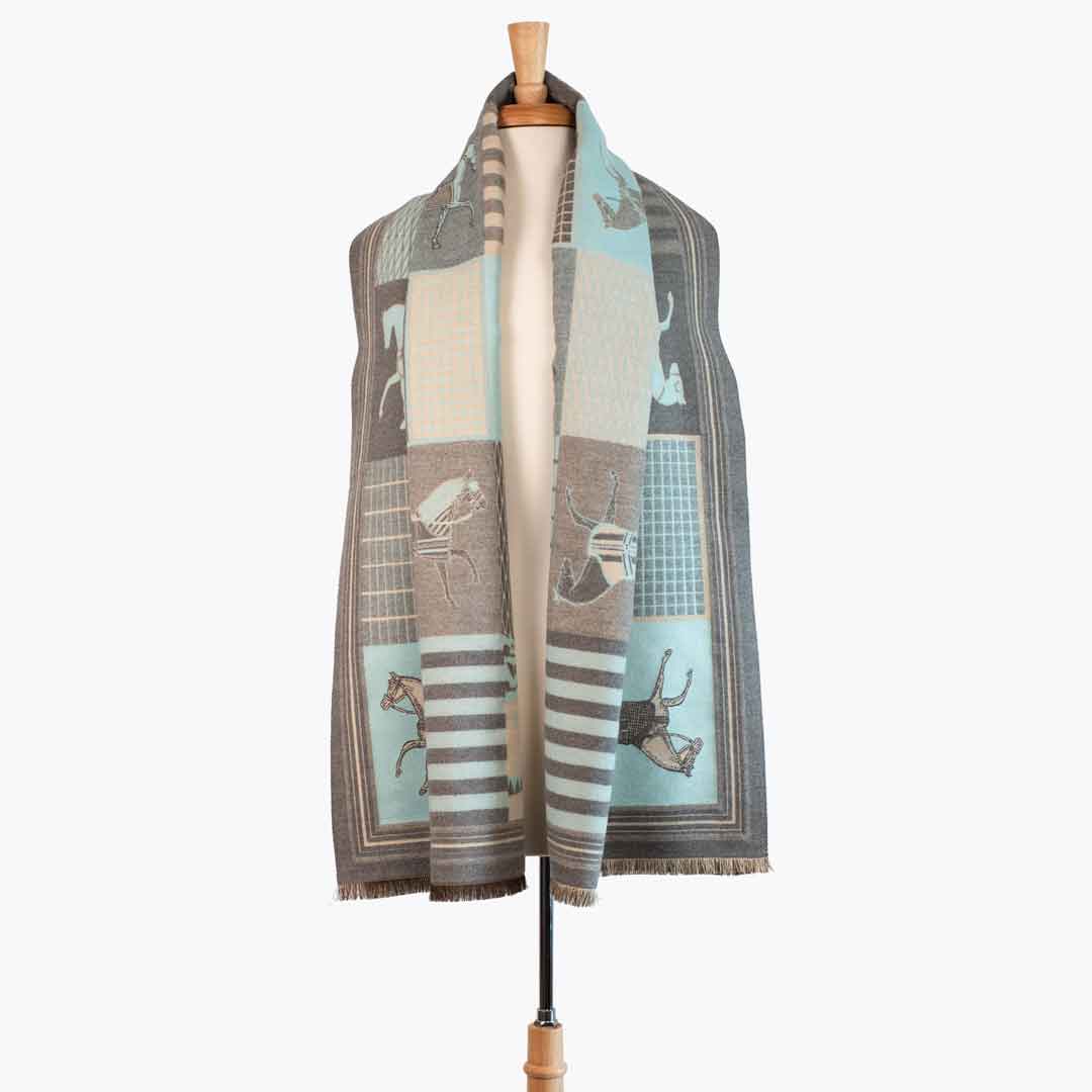 Urban Equestrian Devon -  Aqua Equestrian Motif Luxe Shawl