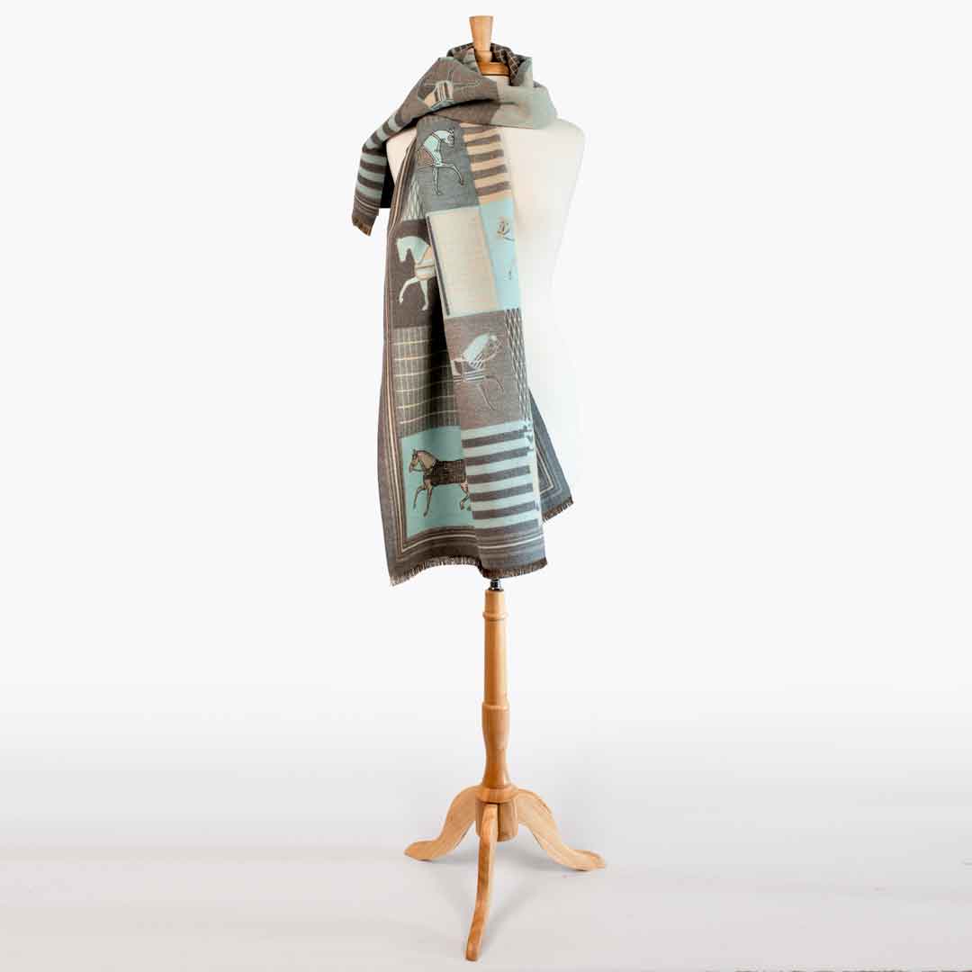 Urban Equestrian Devon -  Aqua Equestrian Motif Luxe Shawl