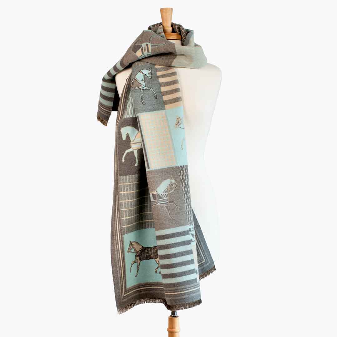 Urban Equestrian Devon -  Aqua Equestrian Motif Luxe Shawl