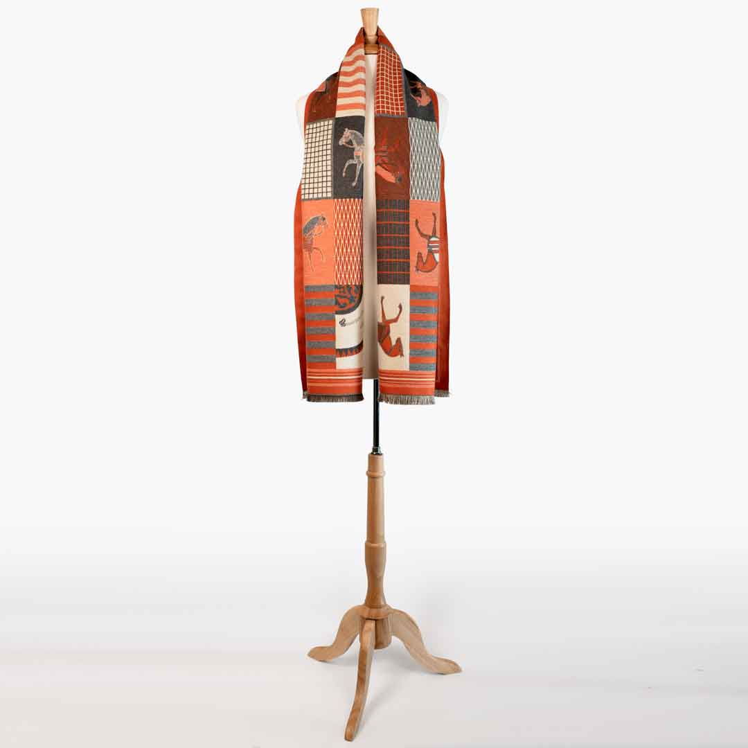Urban Equestrian Devon -  Tangerine Equestrian Motif Luxe Shawl