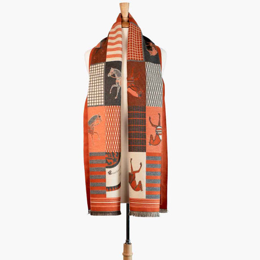 Urban Equestrian Devon -  Tangerine Equestrian Motif Luxe Shawl