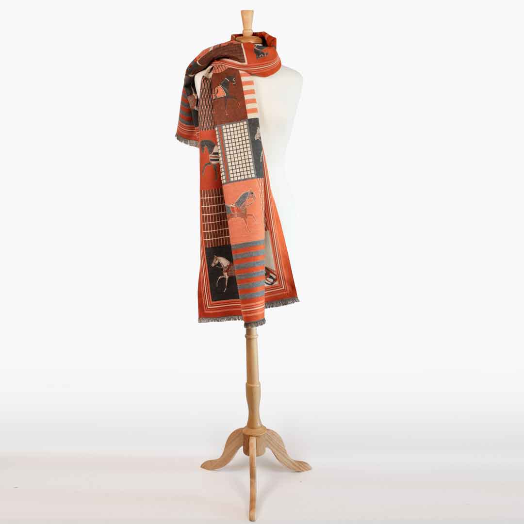 Urban Equestrian Devon -  Tangerine Equestrian Motif Luxe Shawl