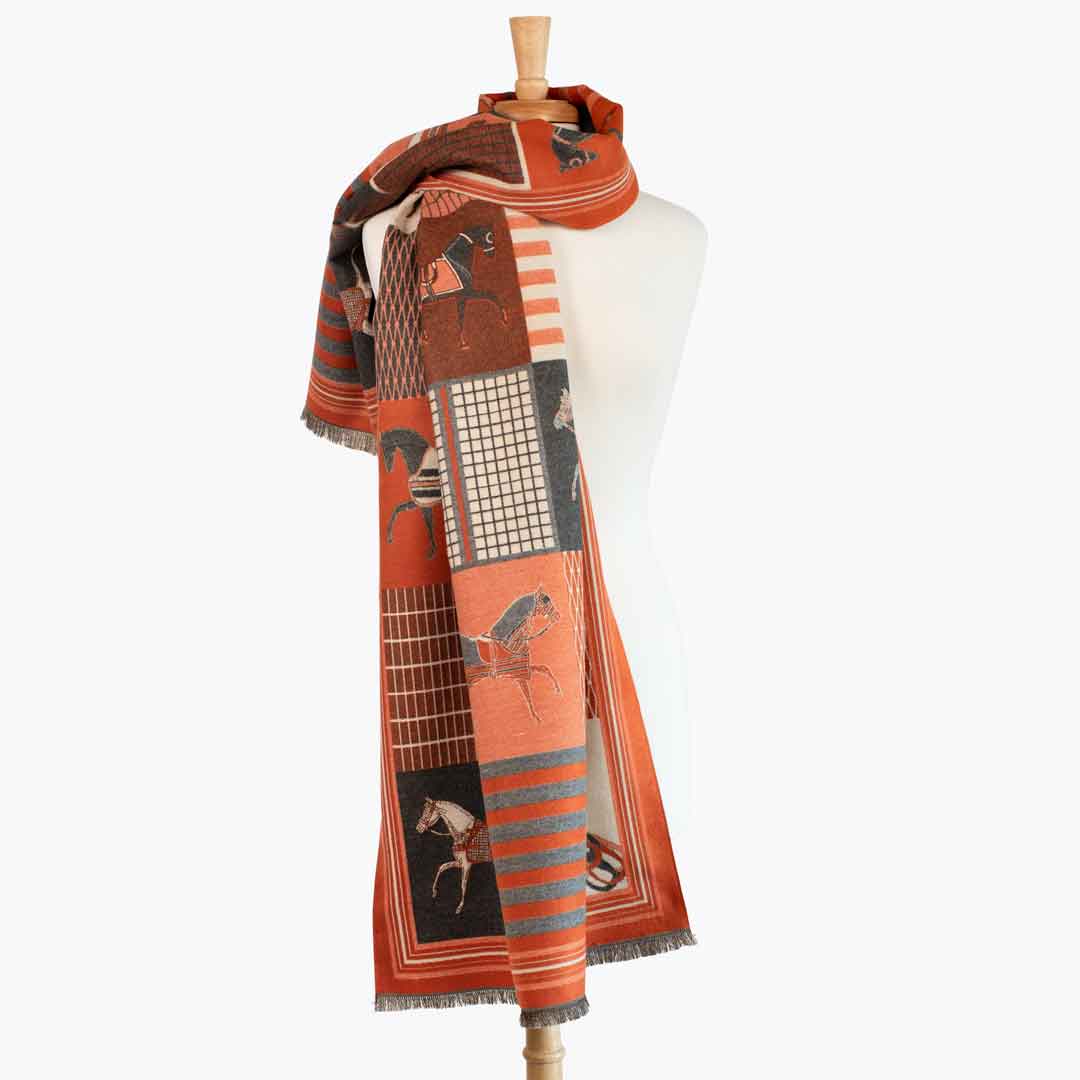 Urban Equestrian Devon -  Tangerine Equestrian Motif Luxe Shawl