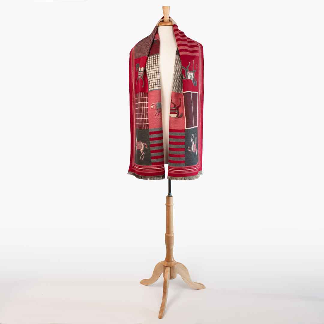 Urban Equestrian Devon -  Crimson Equestrian Motif Luxe Shawl