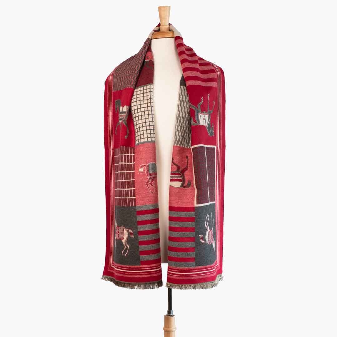 Urban Equestrian Devon -  Crimson Equestrian Motif Luxe Shawl