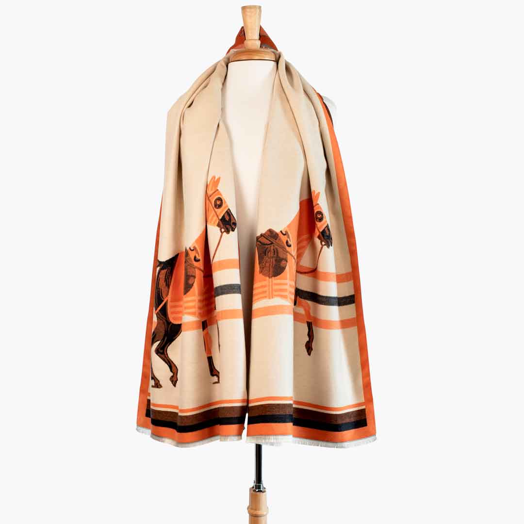 Urban Equestrian Cali -  Tangerine Equestrian Motif Luxe Shawl
