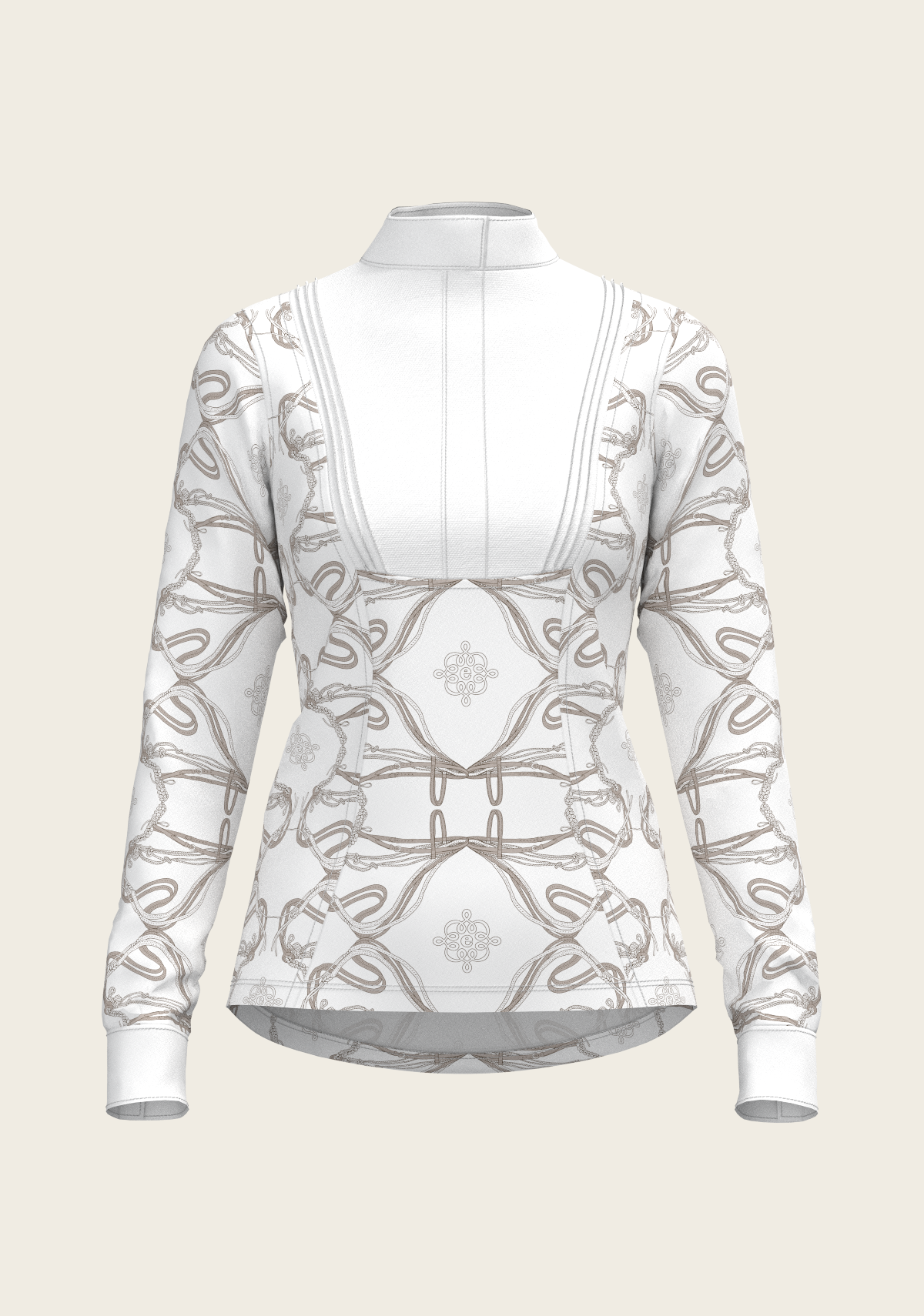 Espoir - Short Pleated Roped Bridles on White Long Sleeve Show Shirt
