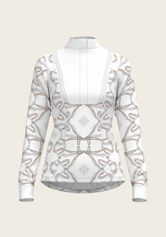 Espoir - Short Pleated Roped Bridles on White Long Sleeve Show Shirt