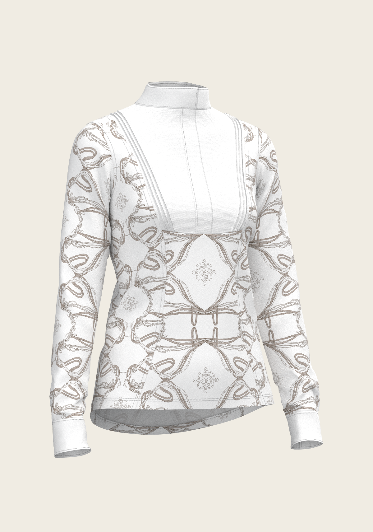 Espoir - Short Pleated Roped Bridles on White Long Sleeve Show Shirt