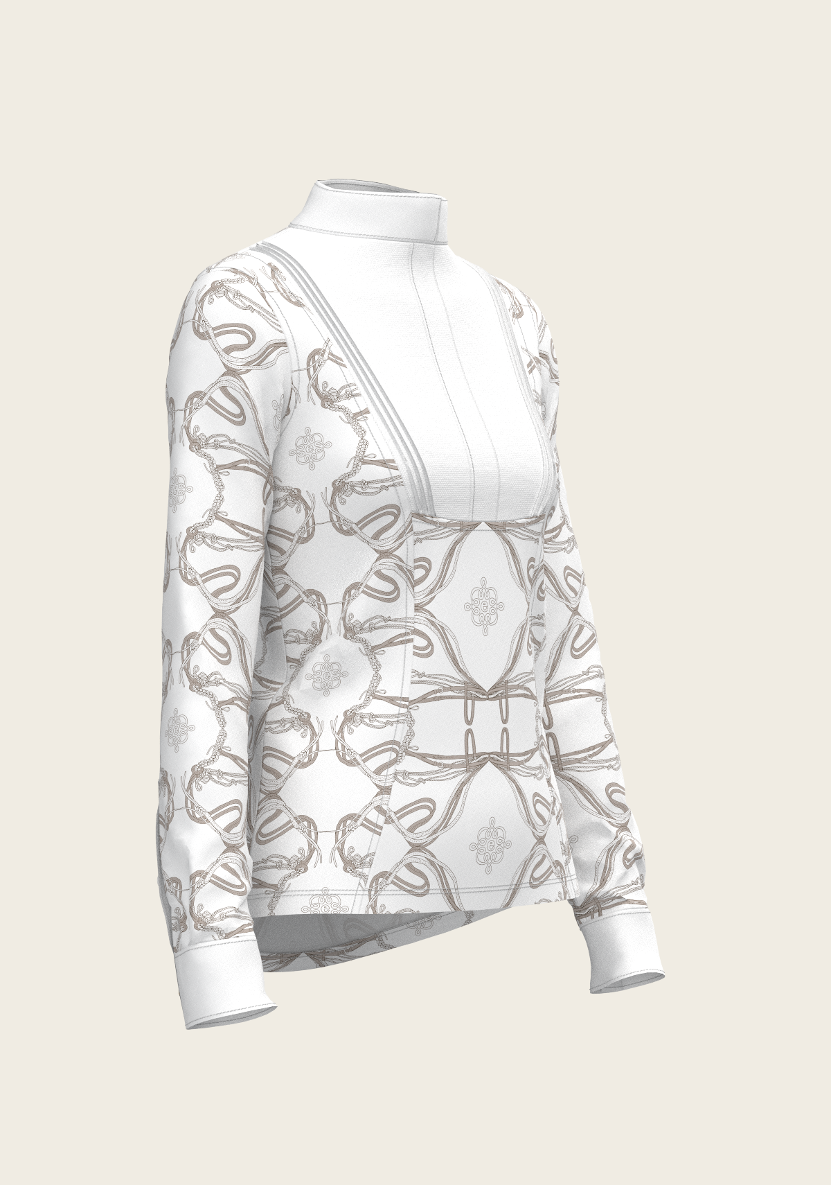 Espoir - Short Pleated Roped Bridles on White Long Sleeve Show Shirt