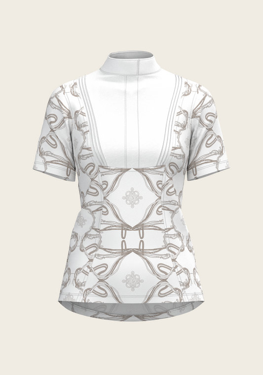 Espoir - Short Pleated Roped Bridles on White Short Sleeve Show Shirt