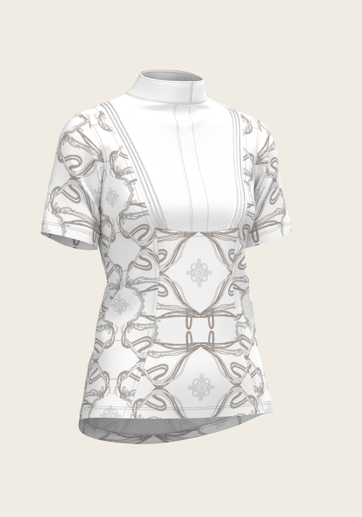 Espoir - Short Pleated Roped Bridles on White Short Sleeve Show Shirt