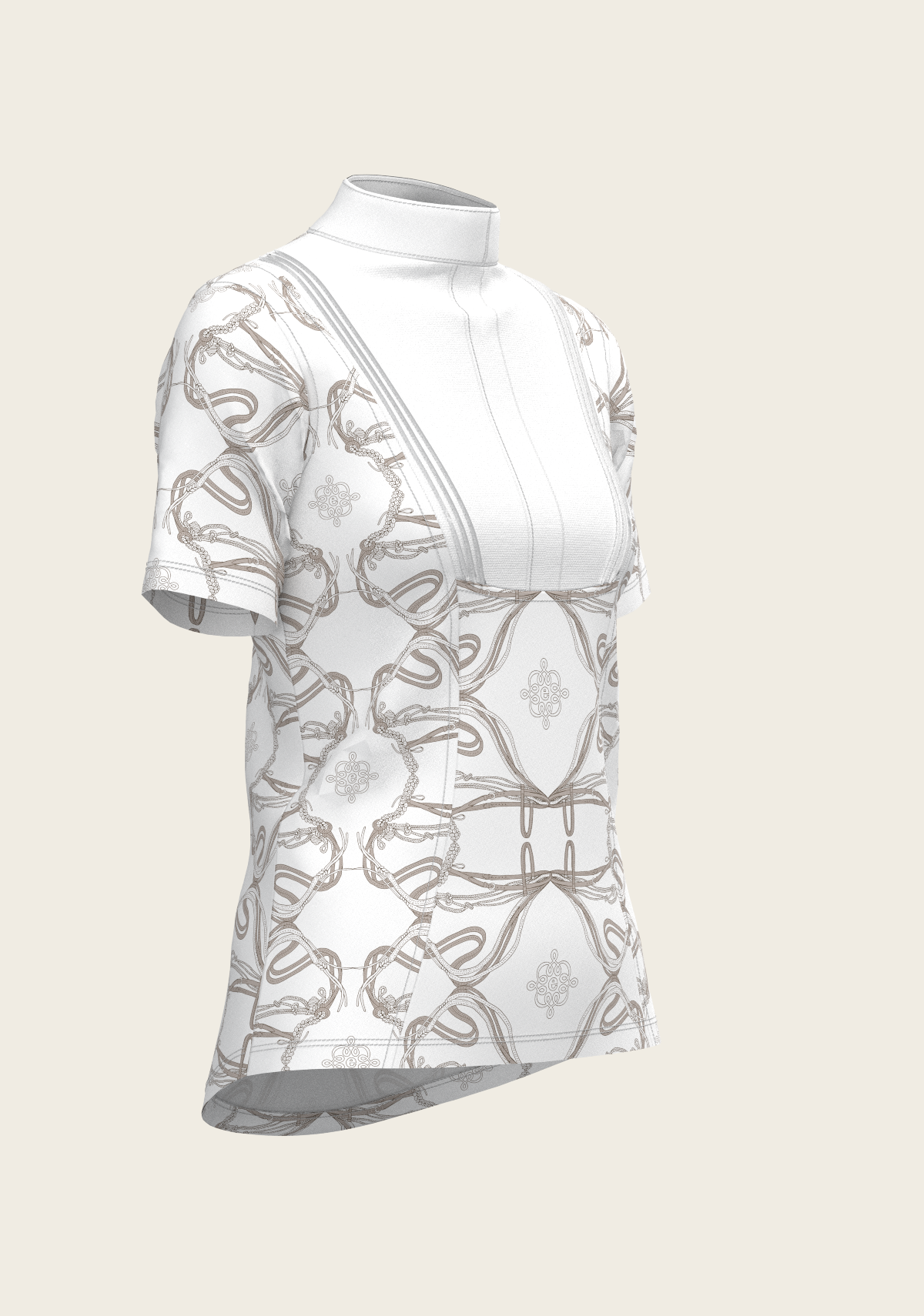 Espoir - Short Pleated Roped Bridles on White Short Sleeve Show Shirt