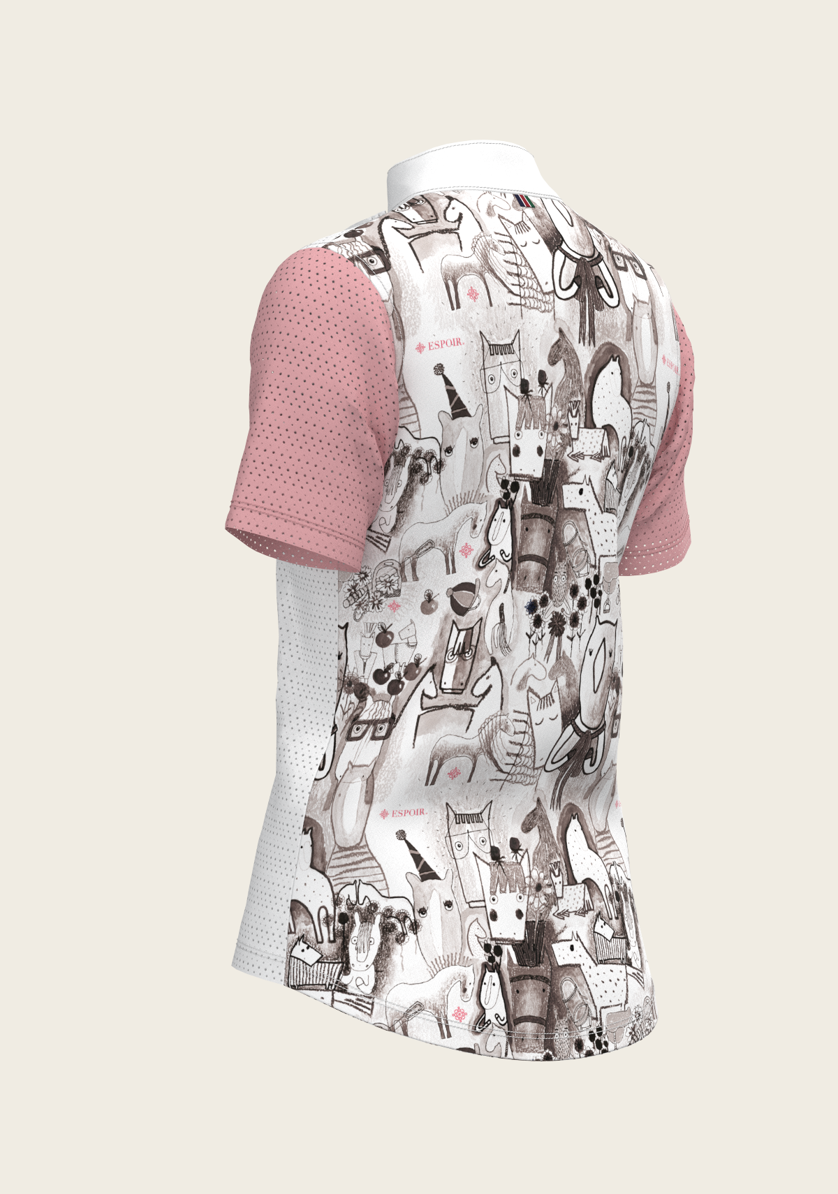 Espoir - The Horse Fair Monochrome Short Pleated with Rose Short Sleeve Show Shirt