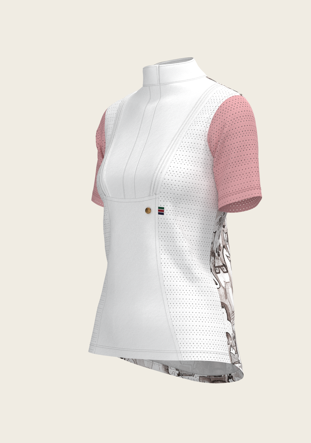Espoir - The Horse Fair Monochrome Short Pleated with Rose Short Sleeve Show Shirt