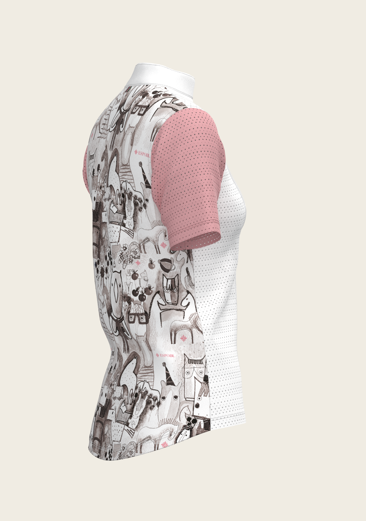 Espoir - The Horse Fair Monochrome Short Pleated with Rose Short Sleeve Show Shirt
