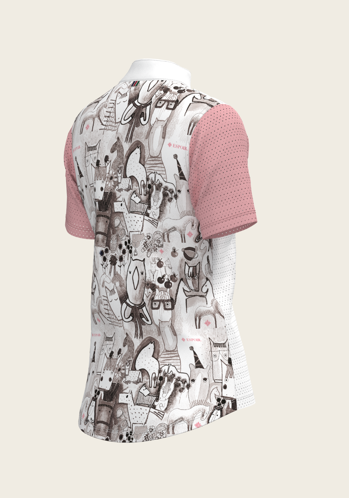 Espoir - The Horse Fair Monochrome Short Pleated with Rose Short Sleeve Show Shirt