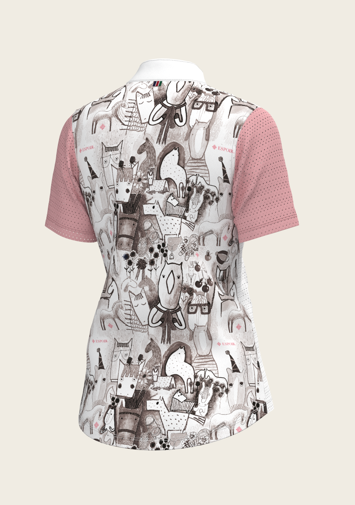 Espoir - The Horse Fair Monochrome Short Pleated with Rose Short Sleeve Show Shirt