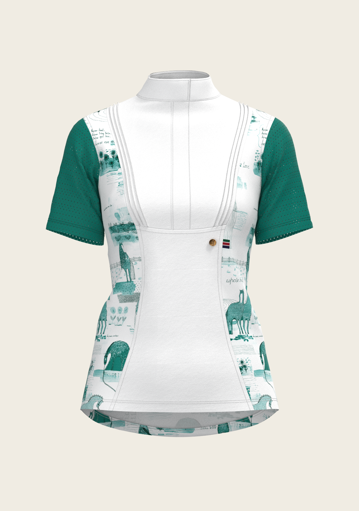Espoir - Daydreaming Horses in Green Short Pleated Short Sleeve Show Shirt