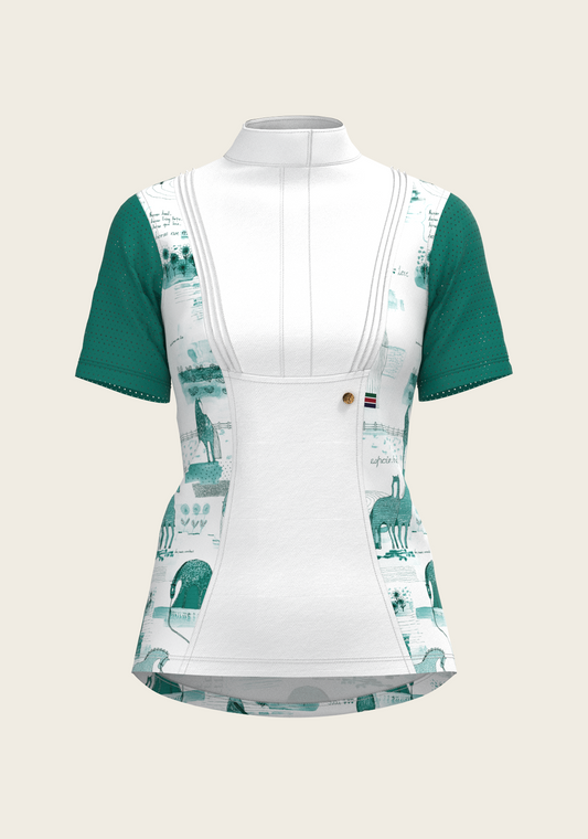 Espoir - Daydreaming Horses in Green Short Pleated Short Sleeve Show Shirt