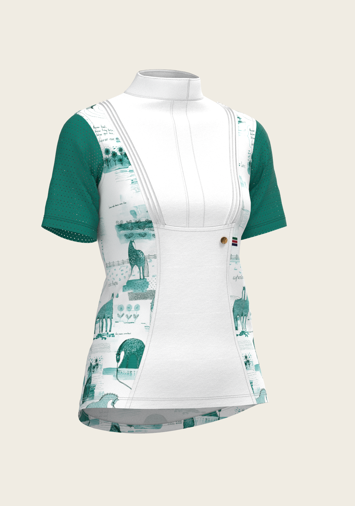 Espoir - Daydreaming Horses in Green Short Pleated Short Sleeve Show Shirt