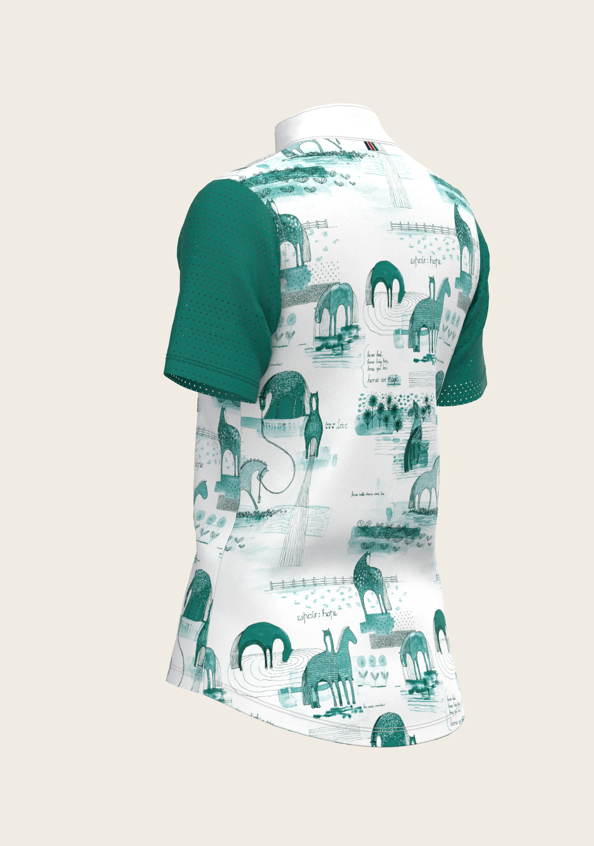 Espoir - Daydreaming Horses in Green Short Pleated Short Sleeve Show Shirt