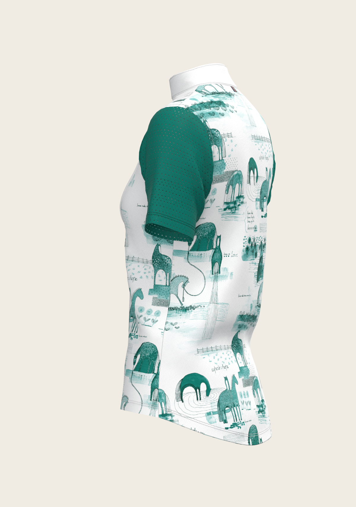 Espoir - Daydreaming Horses in Green Short Pleated Short Sleeve Show Shirt