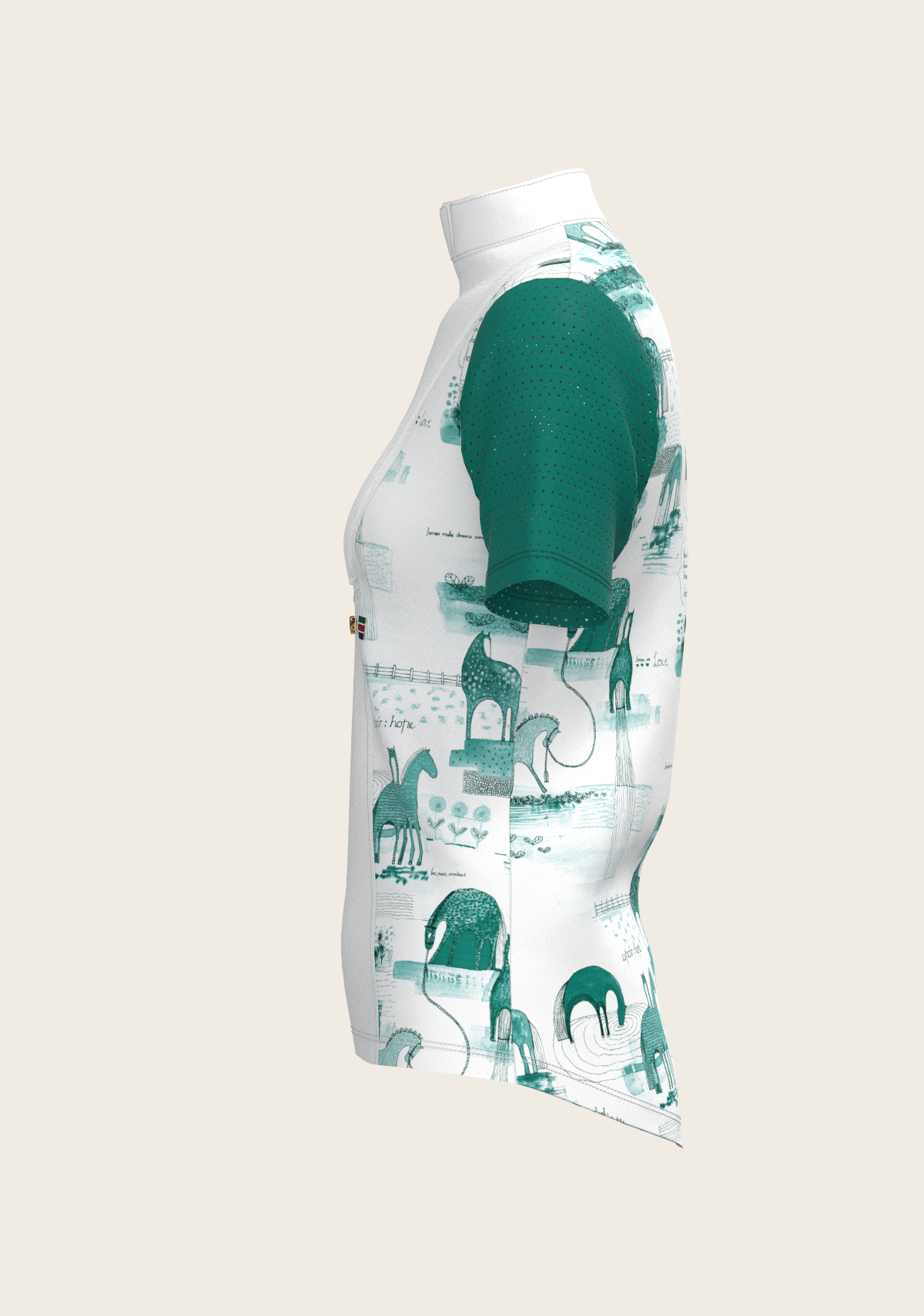 Espoir - Daydreaming Horses in Green Short Pleated Short Sleeve Show Shirt