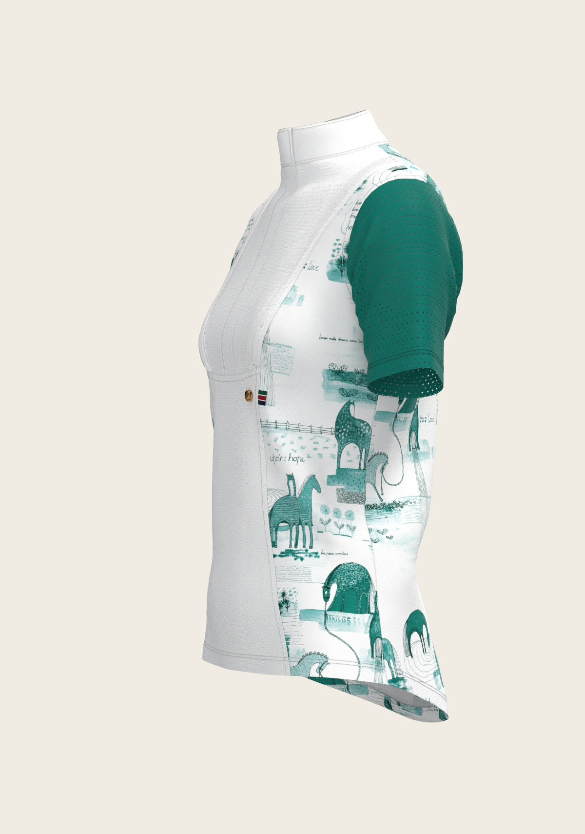 Espoir - Daydreaming Horses in Green Short Pleated Short Sleeve Show Shirt