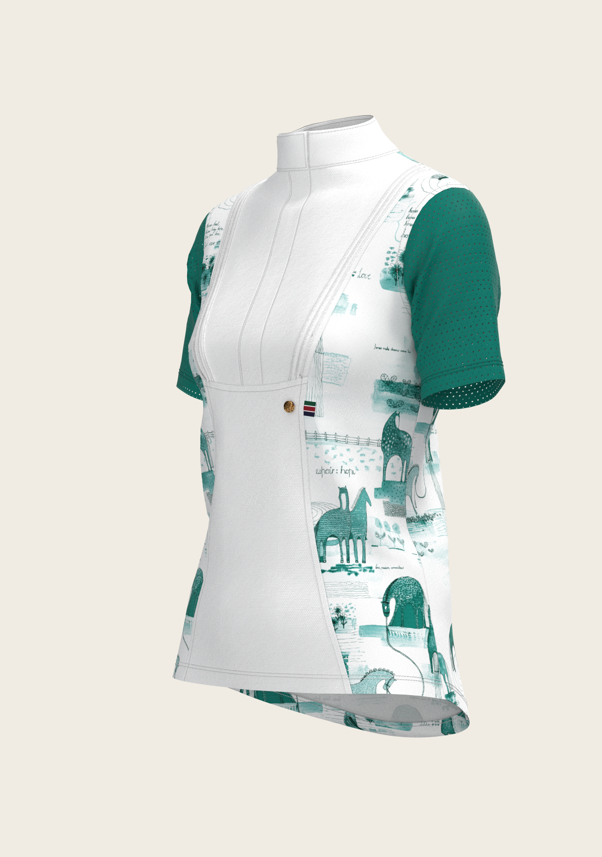 Espoir - Daydreaming Horses in Green Short Pleated Short Sleeve Show Shirt