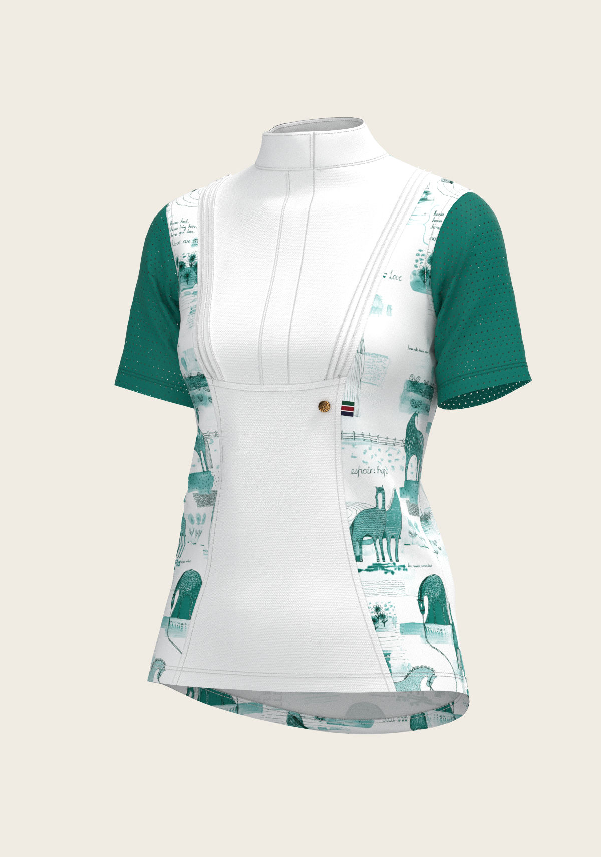 Espoir - Daydreaming Horses in Green Short Pleated Short Sleeve Show Shirt