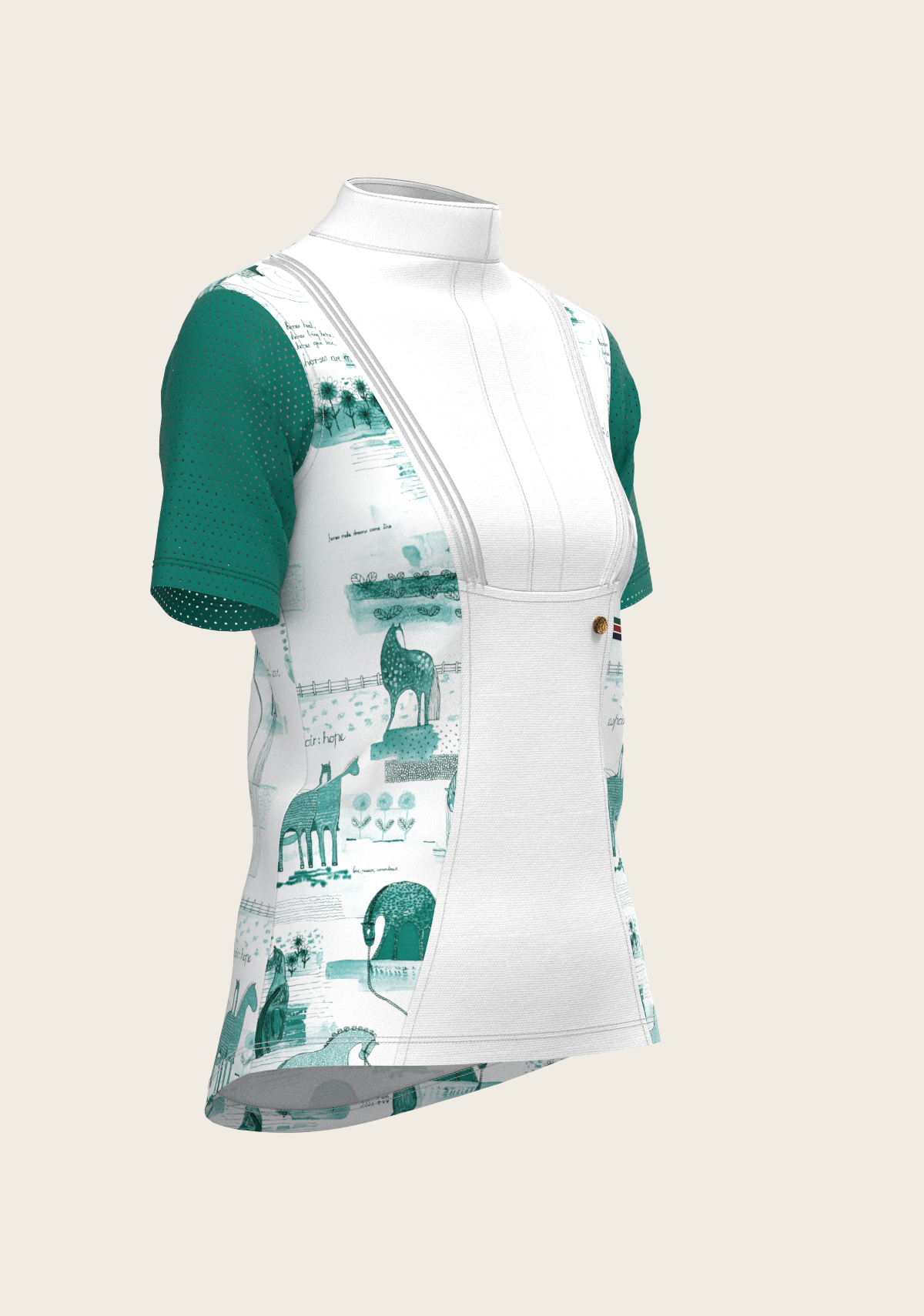 Espoir - Daydreaming Horses in Green Short Pleated Short Sleeve Show Shirt
