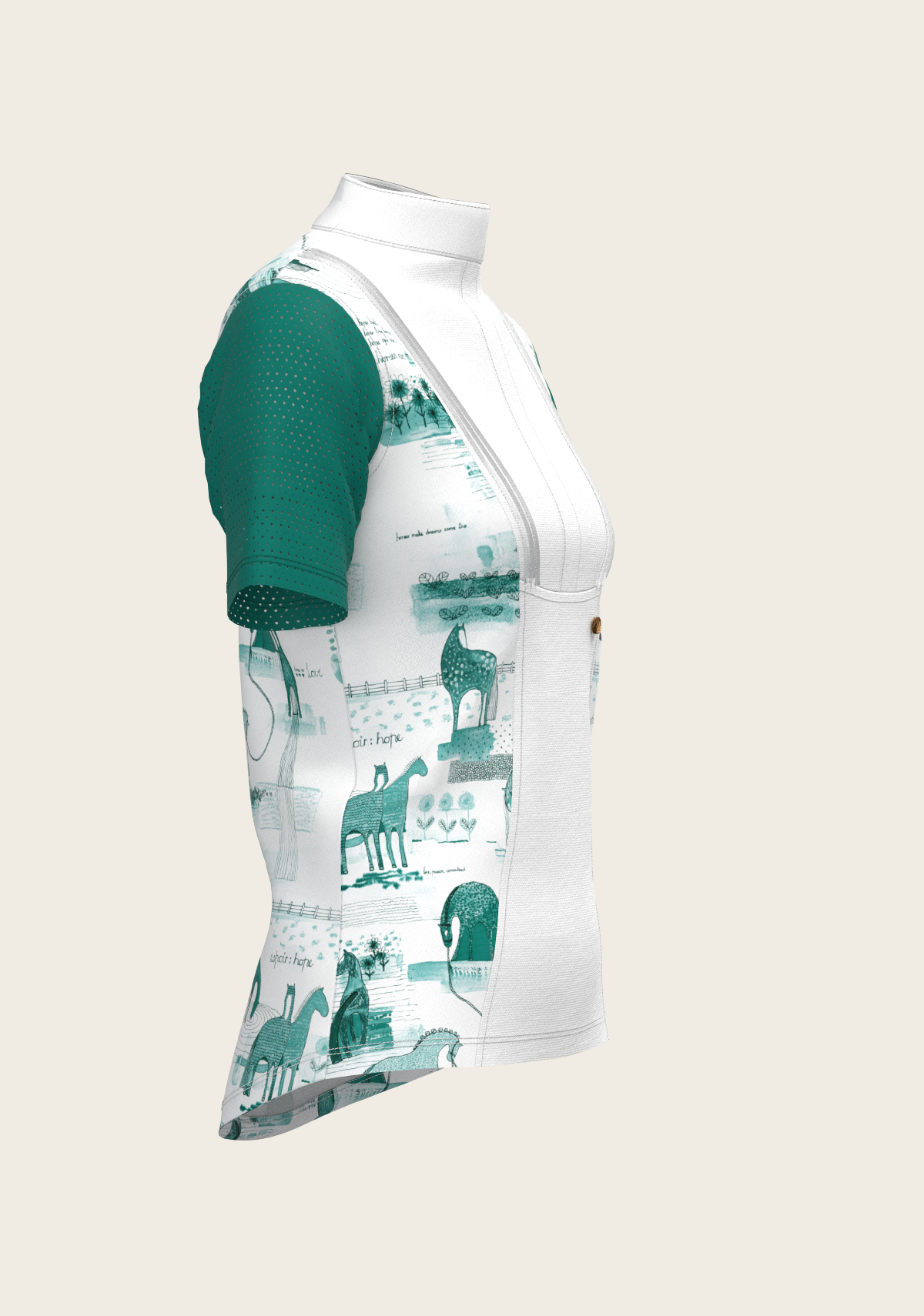 Espoir - Daydreaming Horses in Green Short Pleated Short Sleeve Show Shirt