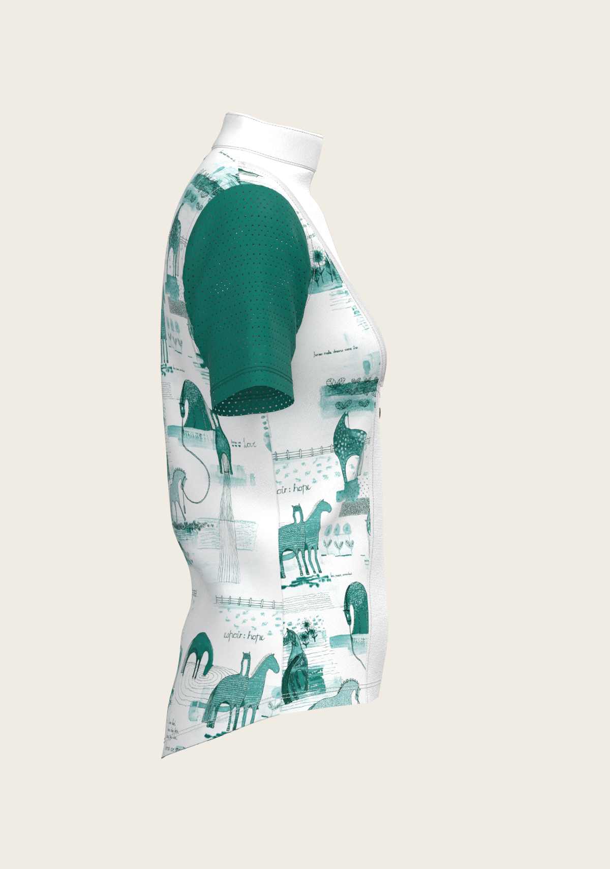 Espoir - Daydreaming Horses in Green Short Pleated Short Sleeve Show Shirt