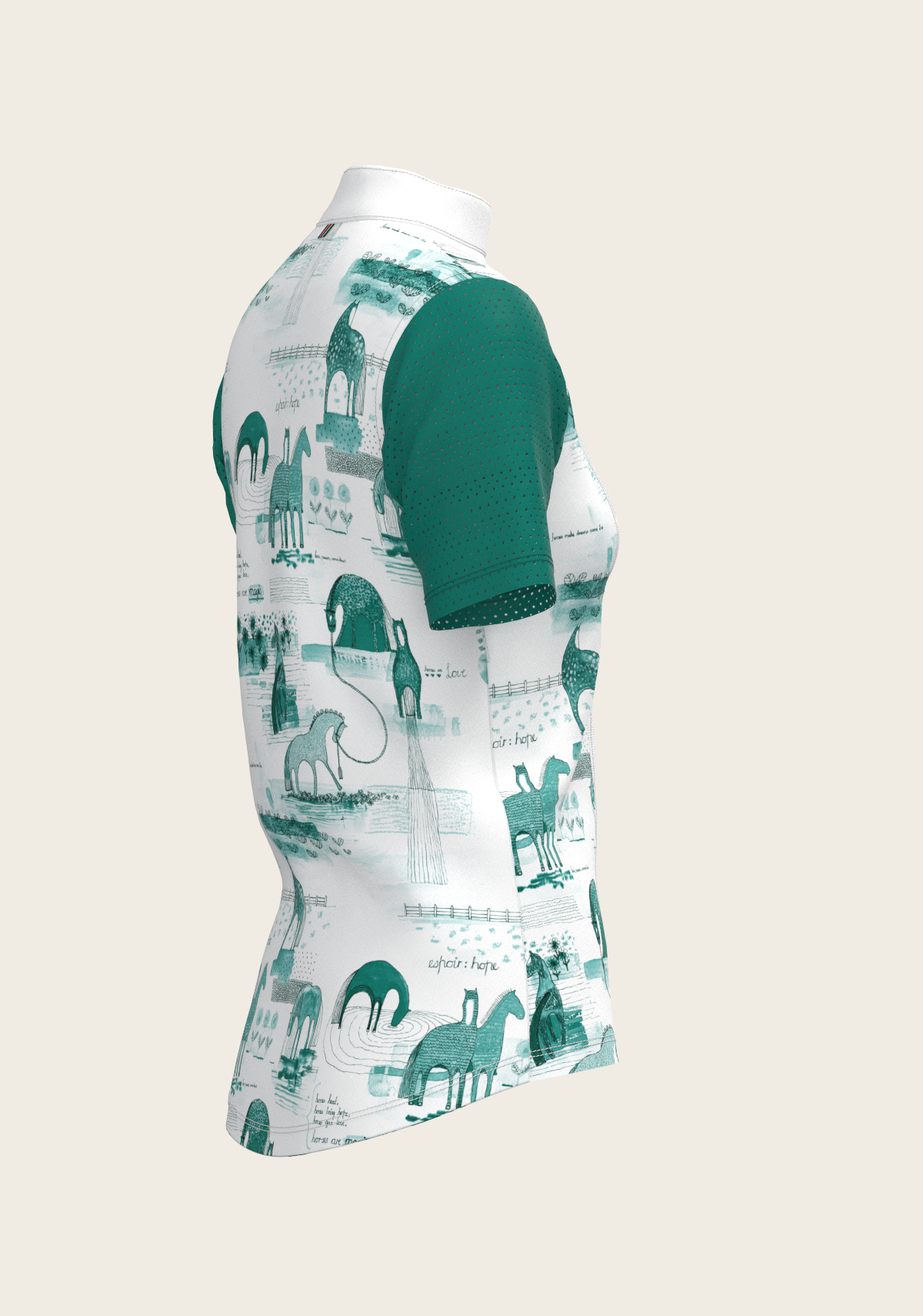 Espoir - Daydreaming Horses in Green Short Pleated Short Sleeve Show Shirt
