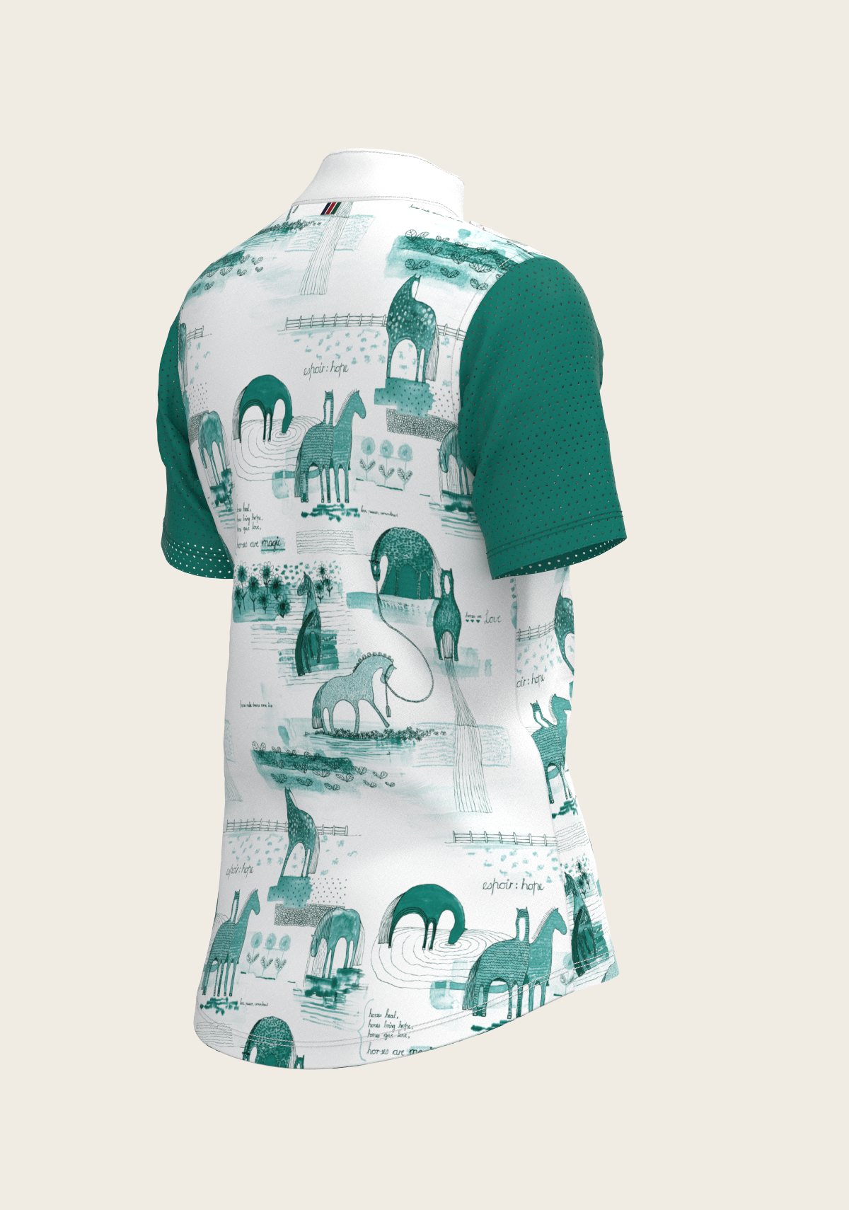 Espoir - Daydreaming Horses in Green Short Pleated Short Sleeve Show Shirt