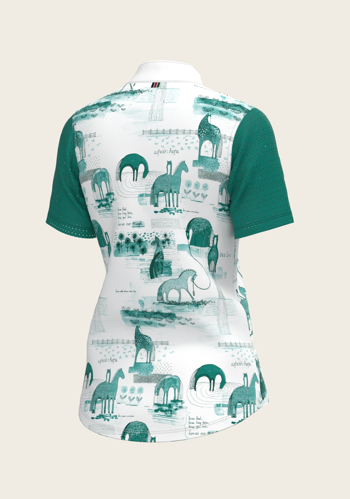 Espoir - Daydreaming Horses in Green Short Pleated Short Sleeve Show Shirt