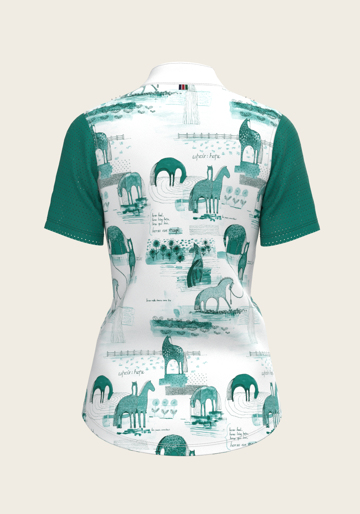 Espoir - Daydreaming Horses in Green Short Pleated Short Sleeve Show Shirt