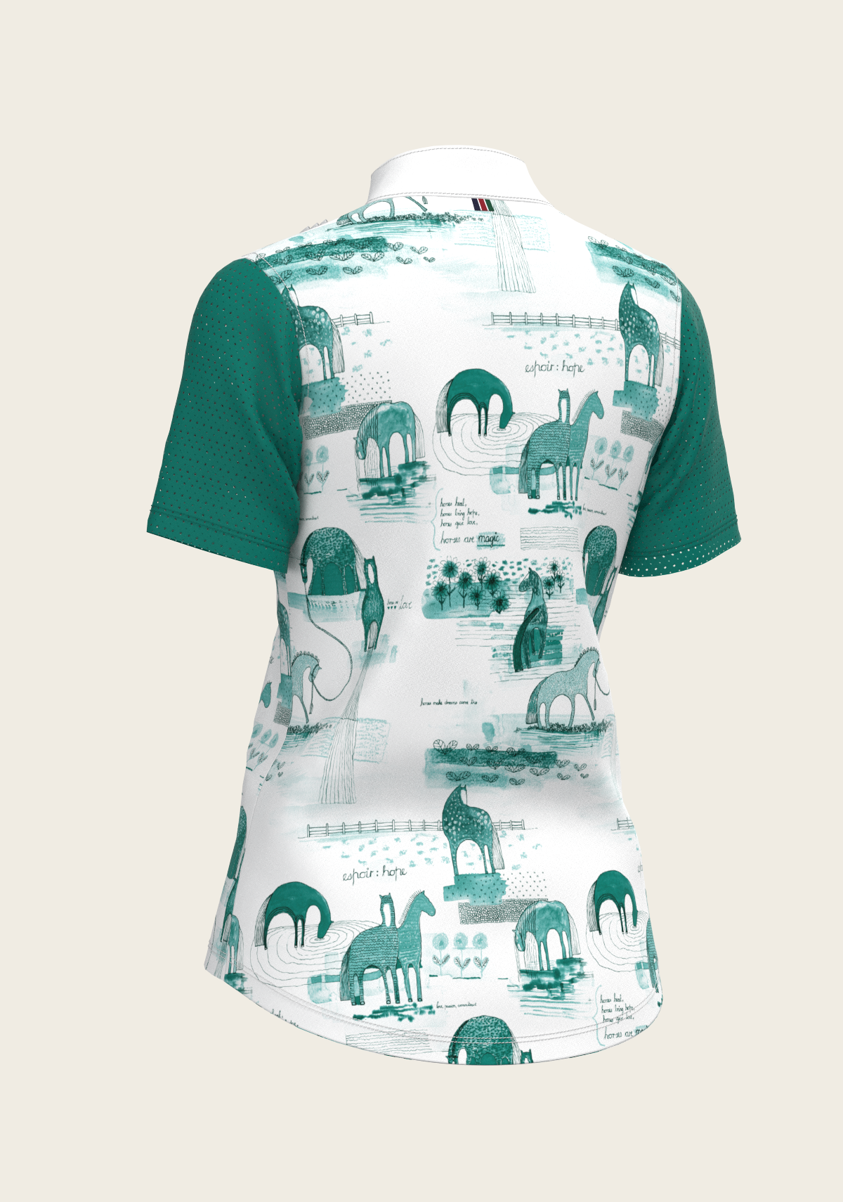 Espoir - Daydreaming Horses in Green Short Pleated Short Sleeve Show Shirt
